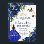 Chic Royal Blue Flowers Princess Gold Quinceañera  Save The Date<br><div class="desc">Personalize this pretty royal blue floral Quinceañera / Sweet 16 birthday save the date easily and quickly. Simply click the customize it further button to edit the texts, change fonts and fonts colors. Featuring a girl dressed in a beautiful royal blue dress, chic royal blue flowers and blue and gold...</div>