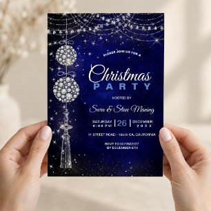 Chic Royal Blue Formal Christmas Ornaments Invitation