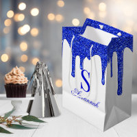 Chic Royal Blue Glitter Drips Sparkle Monogram