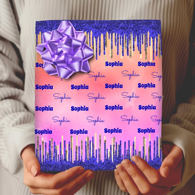 Chic royal blue gold glitter drips  wrapping paper sheets (Creator Uploaded)