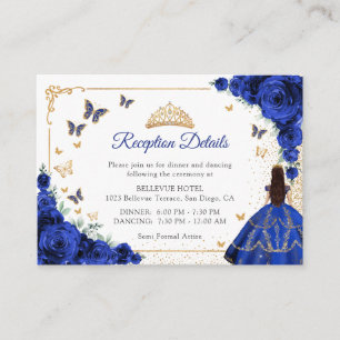 Chic Royal Blue Gold Quincenarea Reception Details Enclosure Card