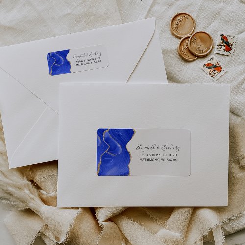 Chic Royal Blue Gold Wedding Return Address Label