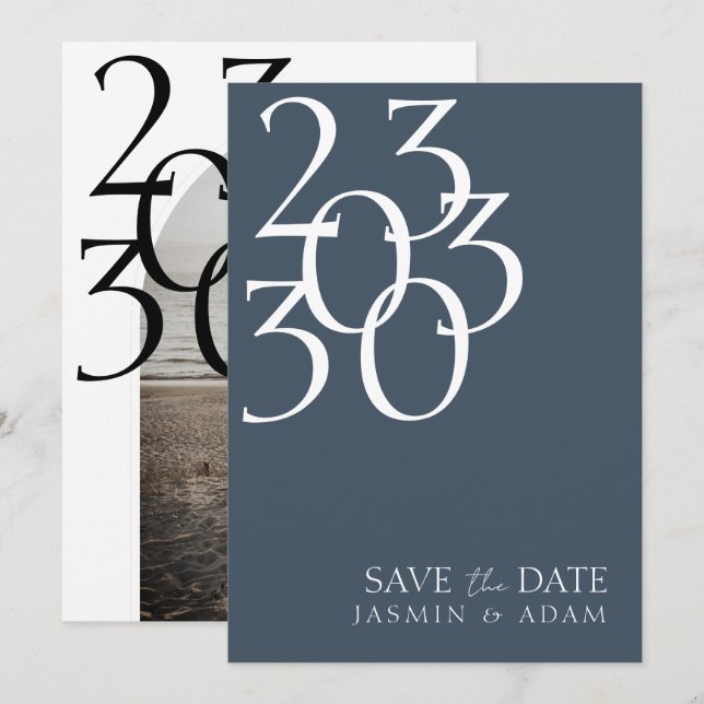 Chic Royal Blue Opulence Minimal Photo Wedding Save The Date (Front/Back)