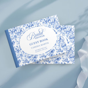 Chic Royal Blue Roses Toile Bridal Shower Guestboo Guest Book
