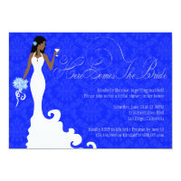 Chic Royal Blue Silver Damask Here Comes the Bride Invitation