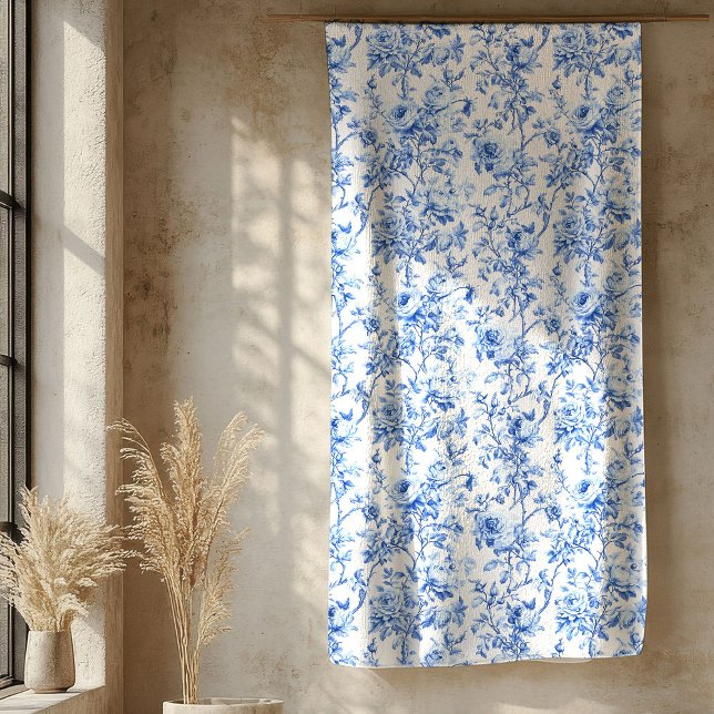 Chic Royal Blue Toile Roses Floral Pattern Soft  Sherpa Blanket (Chic Royal Blue Toile Roses Floral Pattern Soft Blanket

)