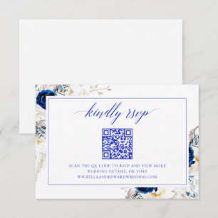Chic Royal Blue Wedding Website RSVP QR Code Card