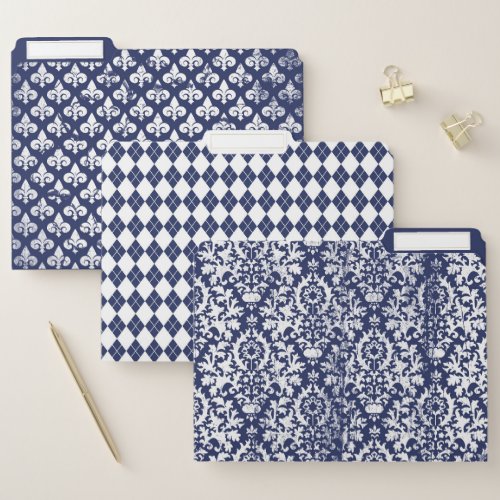 Chic Royal Blue  White Modern Pattern File Folder