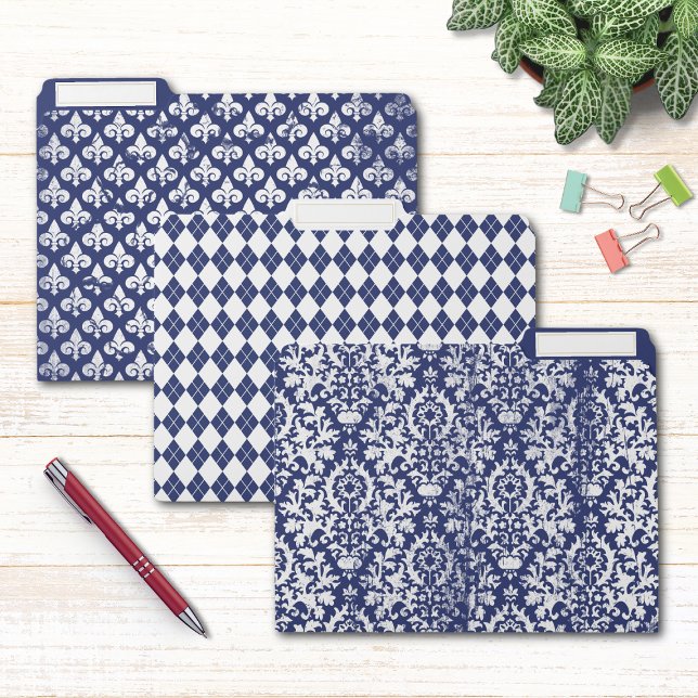 Chic Royal Blue & White Modern Pattern File Folder (Creator Uploaded)