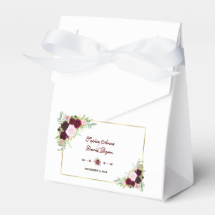 Chic Royal Burgundy Marsala Floral Wedding Favor Boxes