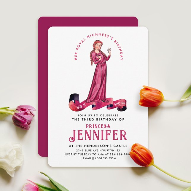 Chic Royal Pink Medieval Princess Fairytale Bday Invitation (Creator Uploaded)