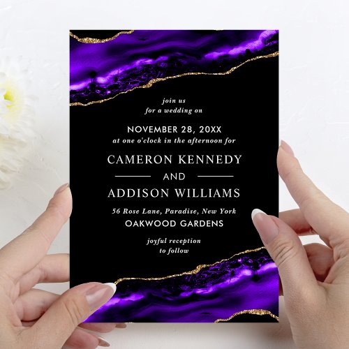 Chic Royal Purple and Gold Wedding Invitation