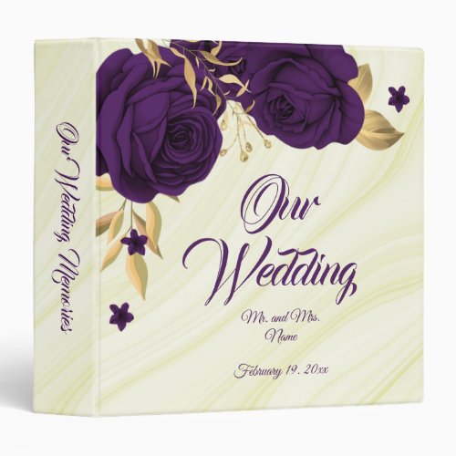 chic royal purple floral gold leaves photo album 3 ring binder