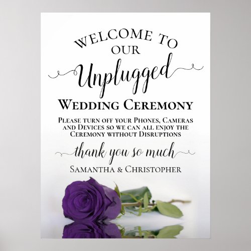 Chic Royal Purple Rose Unplugged Wedding Ceremony Poster