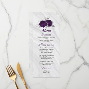 chic royal purple silver gray floral wedding menu