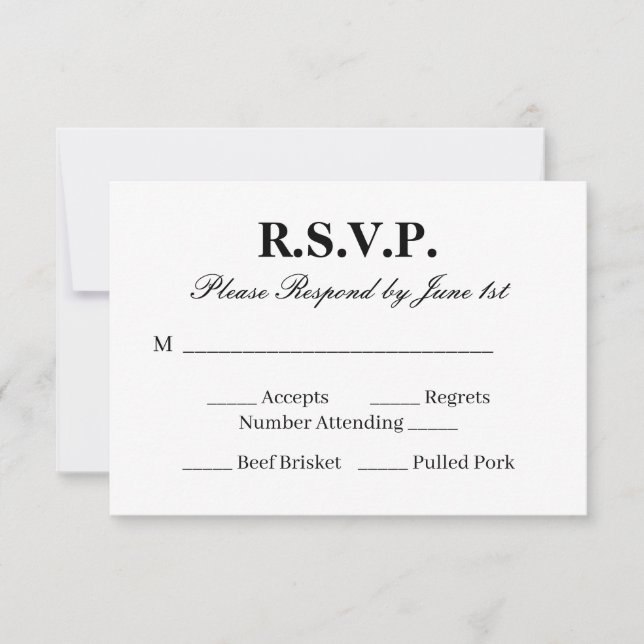 Chic RSVP Card for a Black and White Wedding (Front)
