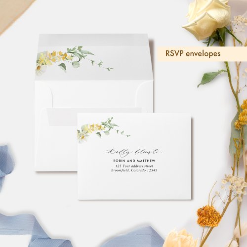 Chic RSVP with Return Address Yellow Floral Envelope