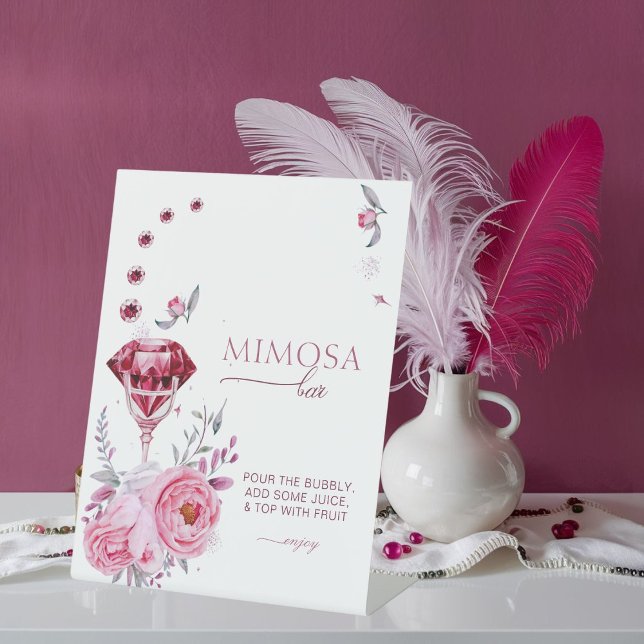 Chic Rubies and Rose Mimosa Bar Bridal Shower Pedestal Sign (Creator Uploaded)
