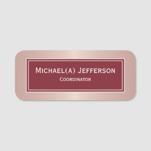 Chic Ruby Dark Red, Luxury Rose Gold Metallic Pink Name Tag