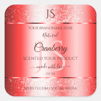 Chic Ruby Red Soft Glitter Product Labels Monogram