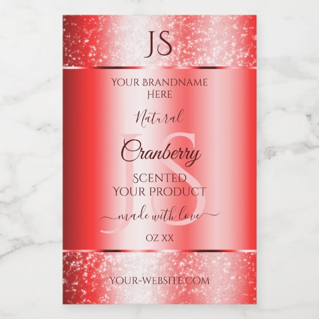 Chic Ruby Red Soft Glitter Product Labels Monogram (Single Label)