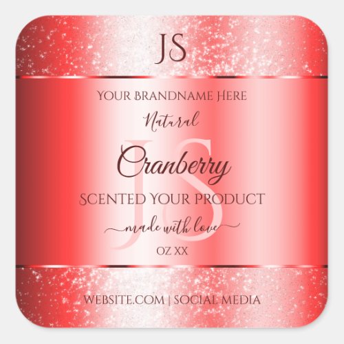 Chic Ruby Red Soft Glitter Product Labels Monogram