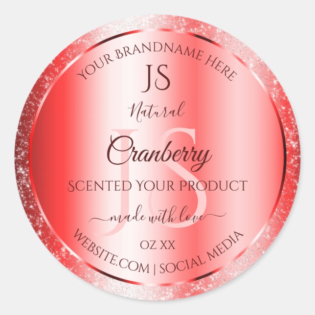 Chic Ruby Red Soft Glitter Product Labels Monogram (Front)