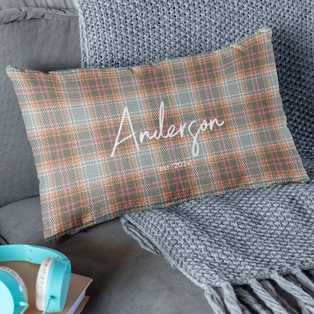 Chic Rust Color Influenced Plaid Lumbar Pillow (Creator Uploaded)