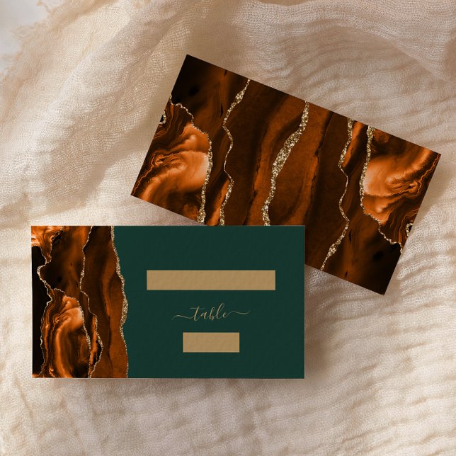 Chic Rust Gold Agate Green Wedding Escort Place Card (Creator Uploaded)