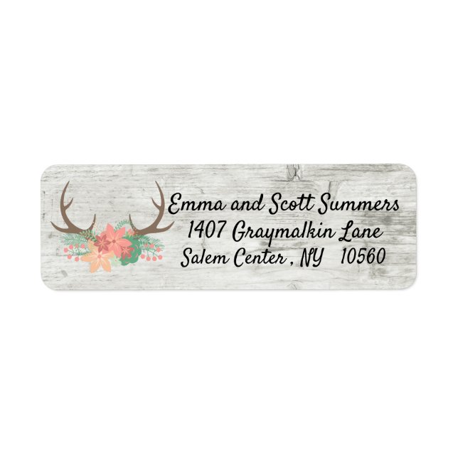 Chic Rustic Antler Flower Wood  Address Label (Front)