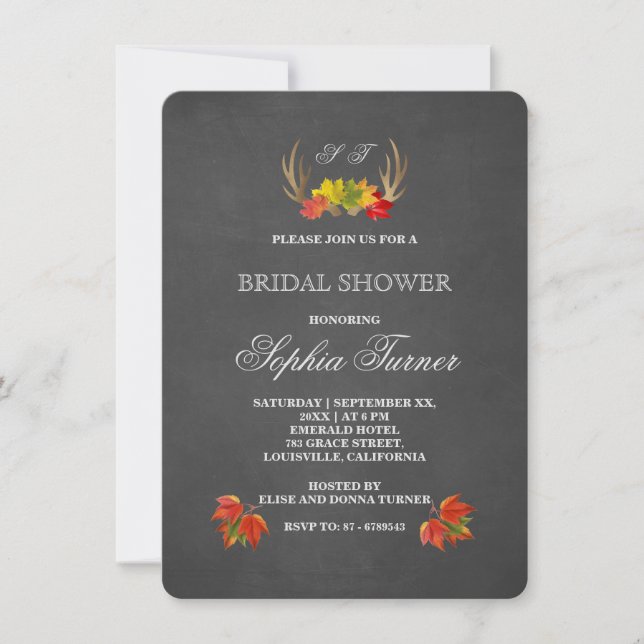 Chic Rustic Antlers Fall Boho Bridal Shower Invite (Front)
