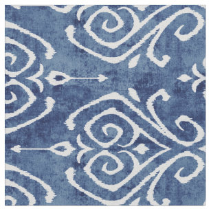 Chic rustic blue white damask ikat tribal patterns fabric