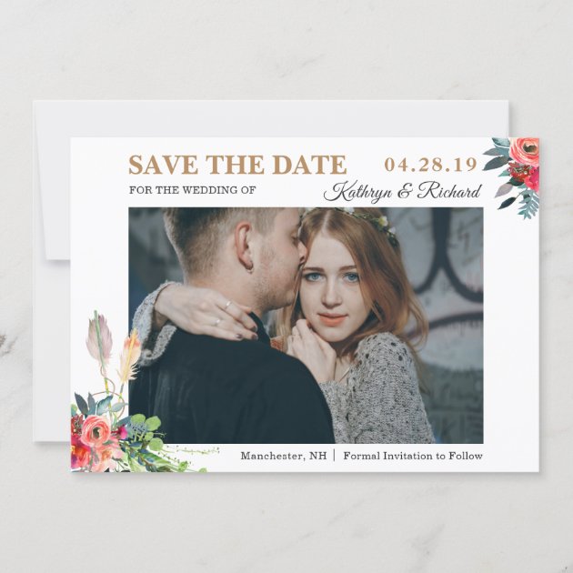 Chic Rustic Bohemian Floral Save The Date Photo