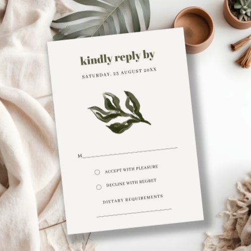 Chic Rustic Boho Green Retro Botanical Wedding RSV RSVP Card