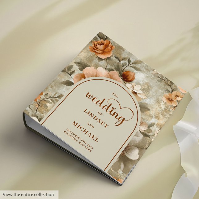 Chic Rustic Boho Neutral Beige Olive Floral Memory 3 Ring Binder (Rustic Boho Neutral Beige Olive Floral Memory Album)