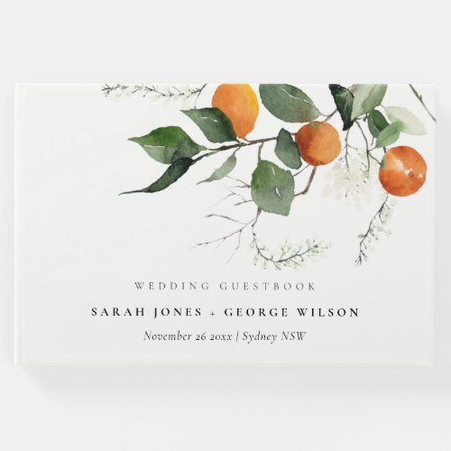 Chic Rustic Boho Orange Blossom Botanical Wedding Guest Book