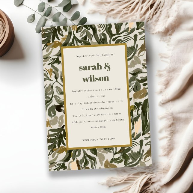 Chic Rustic Boho Retro Green Botanical Wedding Invitation (Creator Uploaded)