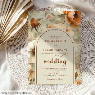 Chic Rustic Boho Terra Cotta Ivory Floral Wedding Invitation
