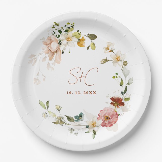 Chic Rustic Boho Wildflower Floral Garden  Paper Plates (Front)