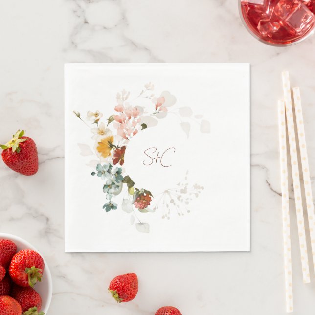 Chic Rustic Boho Wildflower Floral Garden Wedding Napkins (Insitu)
