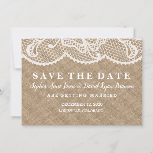 CHIC Rustic Burlap Lace Wedding SAVE THE DATE