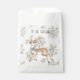 Chic Rustic Christmas Cream Deer Snowflakes Favor Bag