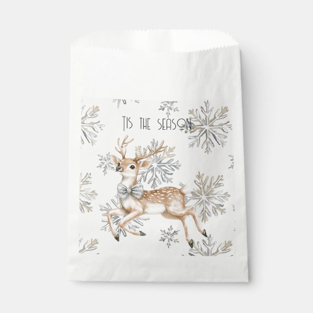 Chic Rustic Christmas Cream Deer Snowflakes Favor Bag (Front)