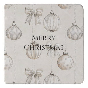 Chic Rustic Christmas Cream Ornaments Trivet