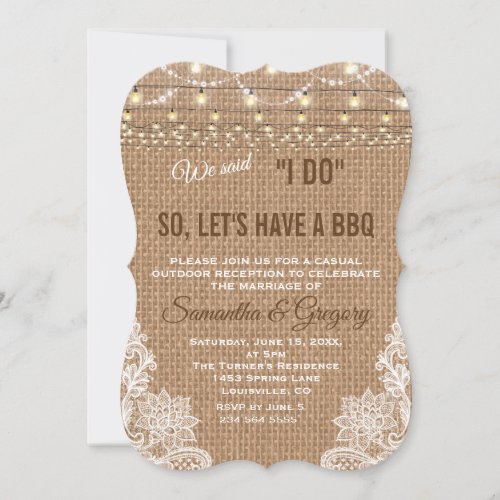 Chic Rustic Country Lace String Lights I DO BBQ Invitation