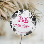Chic Rustic Cow Print Hot Pink 30th Birthday Party Classic Round Sticker<br><div class="desc">Chic Rustic Cow Print Hot Pink 30th Birthday Party Classic Round Sticker</div>
