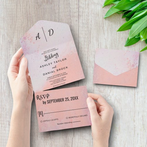 Chic rustic dusty rose All in One Wedding Invite