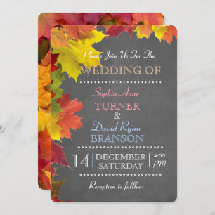 Chic Rustic Fall Leaves Chalk Wedding Invitation
