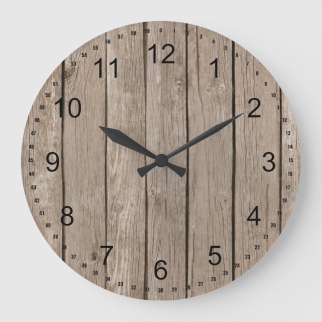Chic Rustic Faux Wood Large Clock (Front)