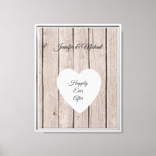 Chic Rustic Faux Wood White Heart Wedding Canvas Print